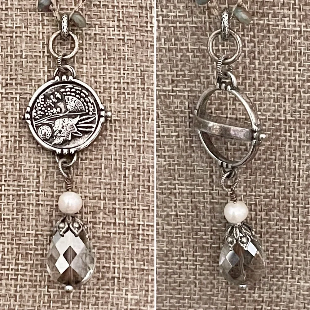 ARTISAN Necklace “Treasures” Pearls and Labradorite with Swivel Pendant - Picture 6 of 13